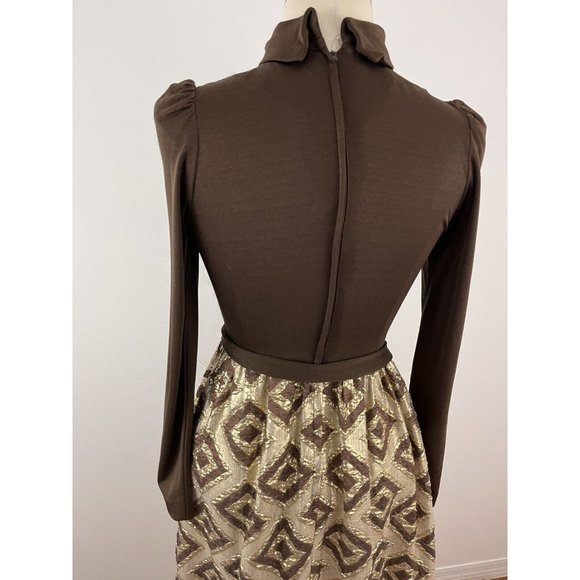 Vintage 70s Cindy Juniors Leboff Mod Maxi Dress Peekaboo Bodice Metallic Skirt - Picture 8 of 11